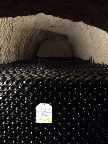 Bottles upon bottles of Comte de Champagne in the Taittinger caves.